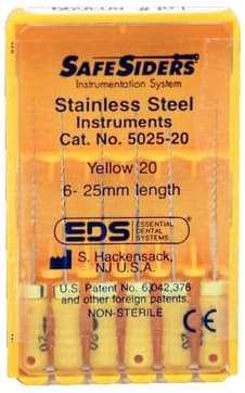 SafeSiders Endodontic Hand Reamers, Stainless Steel, 25 mm, 0.02 Taper, #20, Yellow, 6/Pack, 5025-20 thumbnail 8