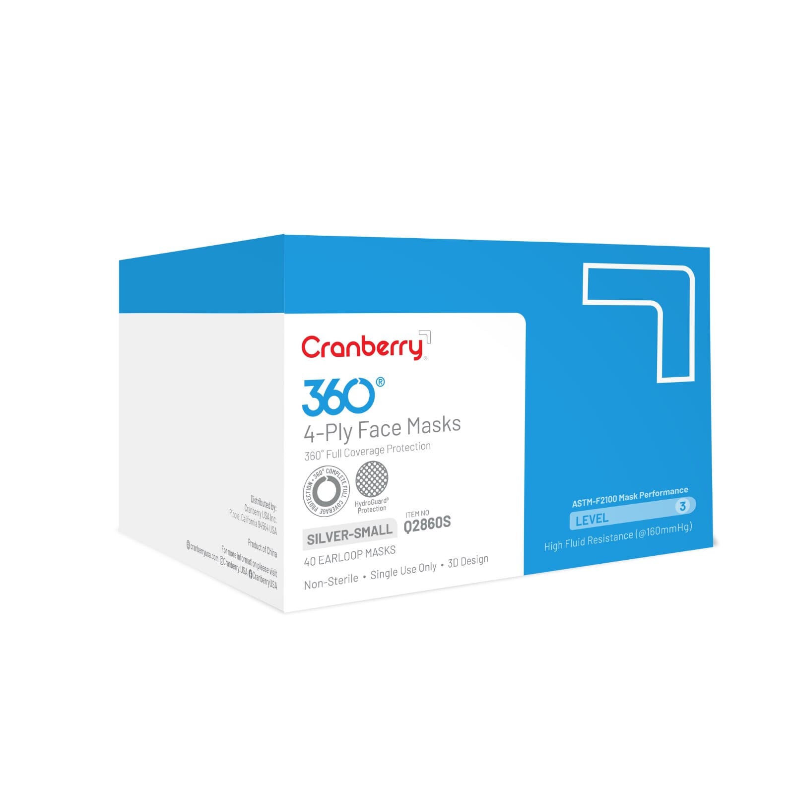 Cranberry 360 4-Ply Earloop Face Masks, ASTM Level 3, Anti-Fog, Latex-Free, Small, Silver, 40/Box, Q2860S thumbnail 12