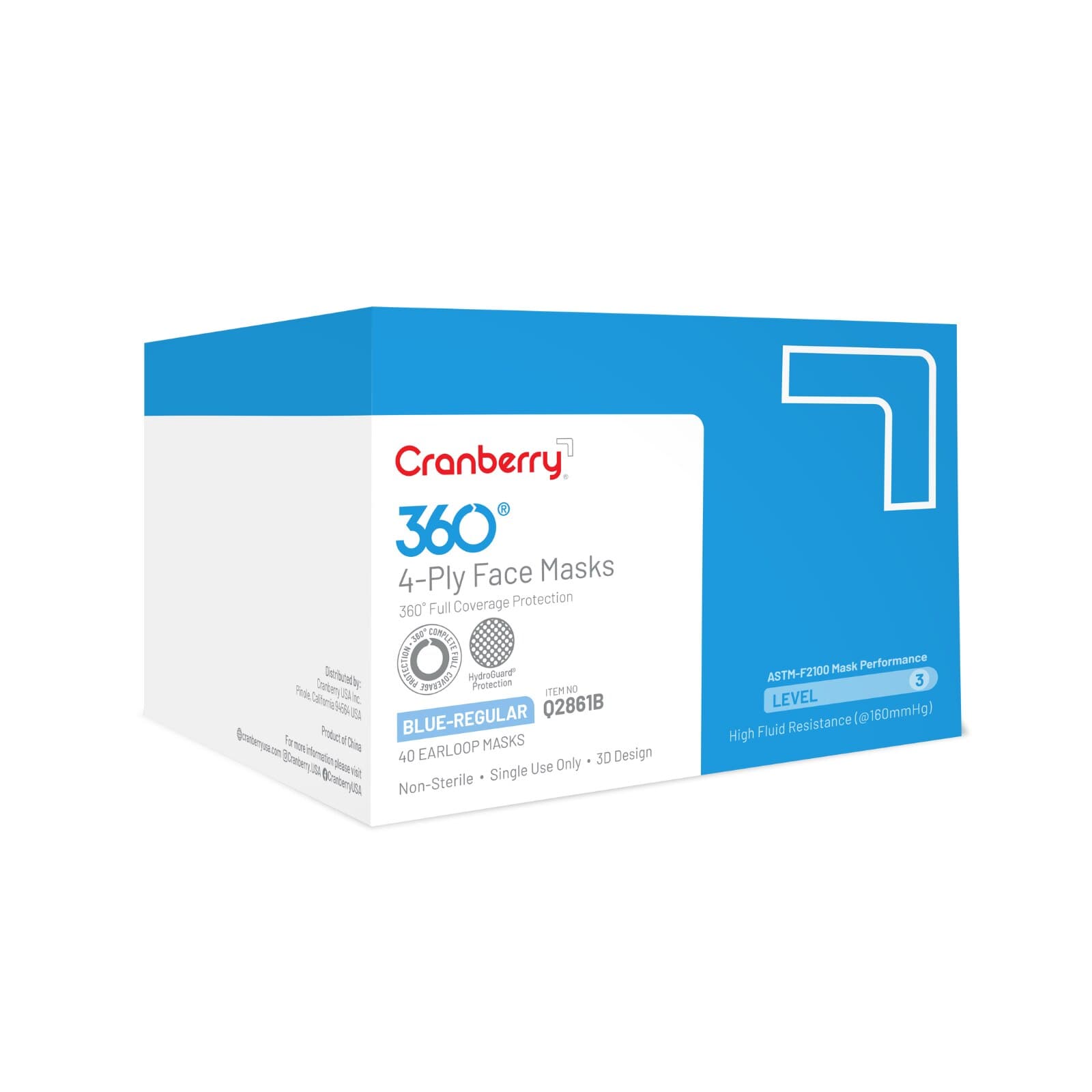 Cranberry 360 4-Ply Earloop Face Masks, ASTM Level 3, Anti-Fog, Latex-Free, Regular, Blue, 40/Box, Q2861B thumbnail 15