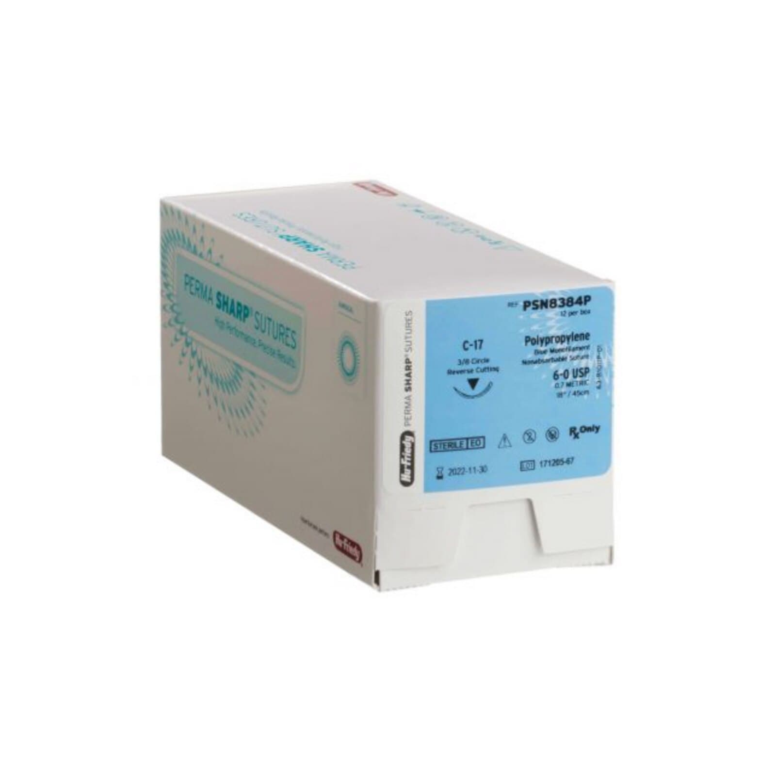 Hu-Friedy Perma Sharp Polypropylene Suture, 6-0, Blue, 18", C-22 3/8 Circle Reverse Cutting Needle, 12/Box, PSN8660P thumbnail 5