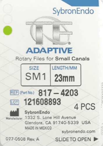 TF Adaptive Nickel-Titanium Rotary Files, 23 mm, SM1, Green, 4/Pk, 817-4203 thumbnail 14