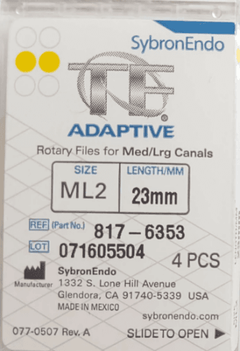 TF Adaptive Nickel-Titanium Rotary Files, ML2, 23 mm, Yellow, 4/Pkg, 817-6353 thumbnail 14
