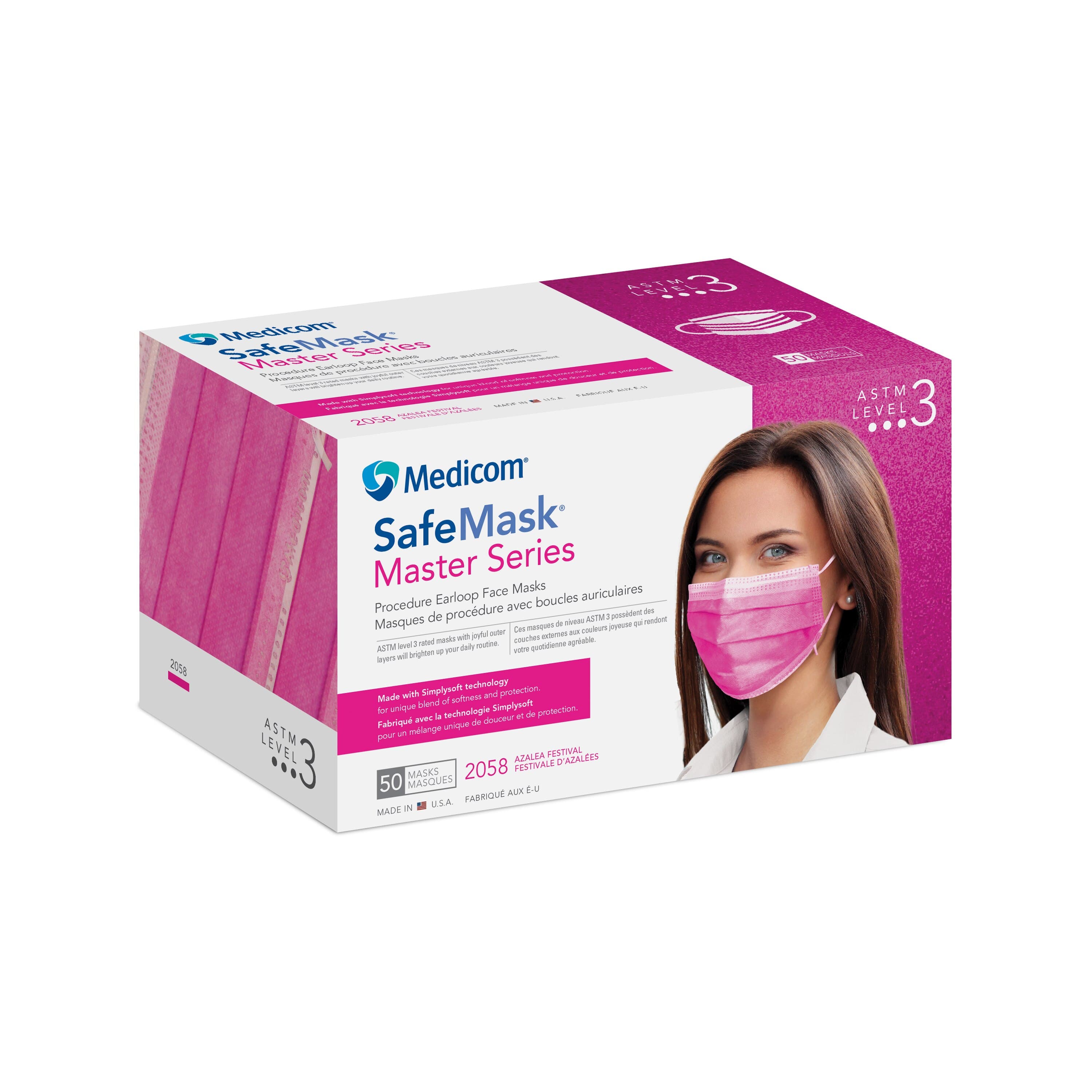 SafeMask Master Series Procedure Earloop Face Mask, ASTM Level 3, Azalea Festival (Bright Fuchsia), 50/Box, 2058 thumbnail 16