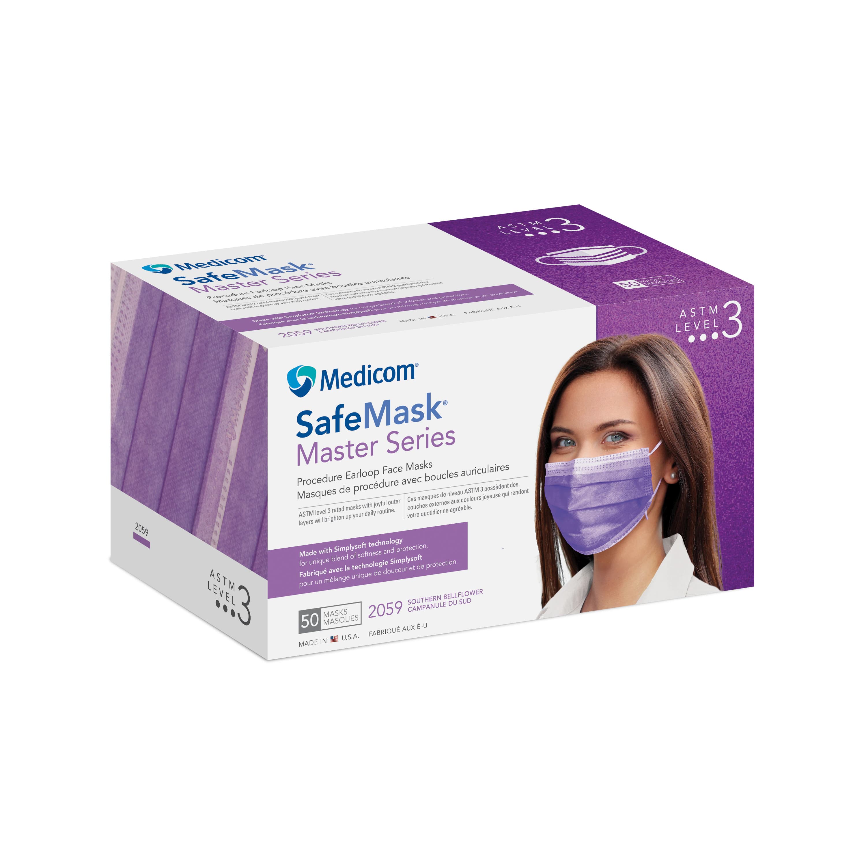 SafeMask Master Series Procedure Earloop Face Mask, ASTM Level 3, Southern Bellflower, 50/Box, 2059 thumbnail 16