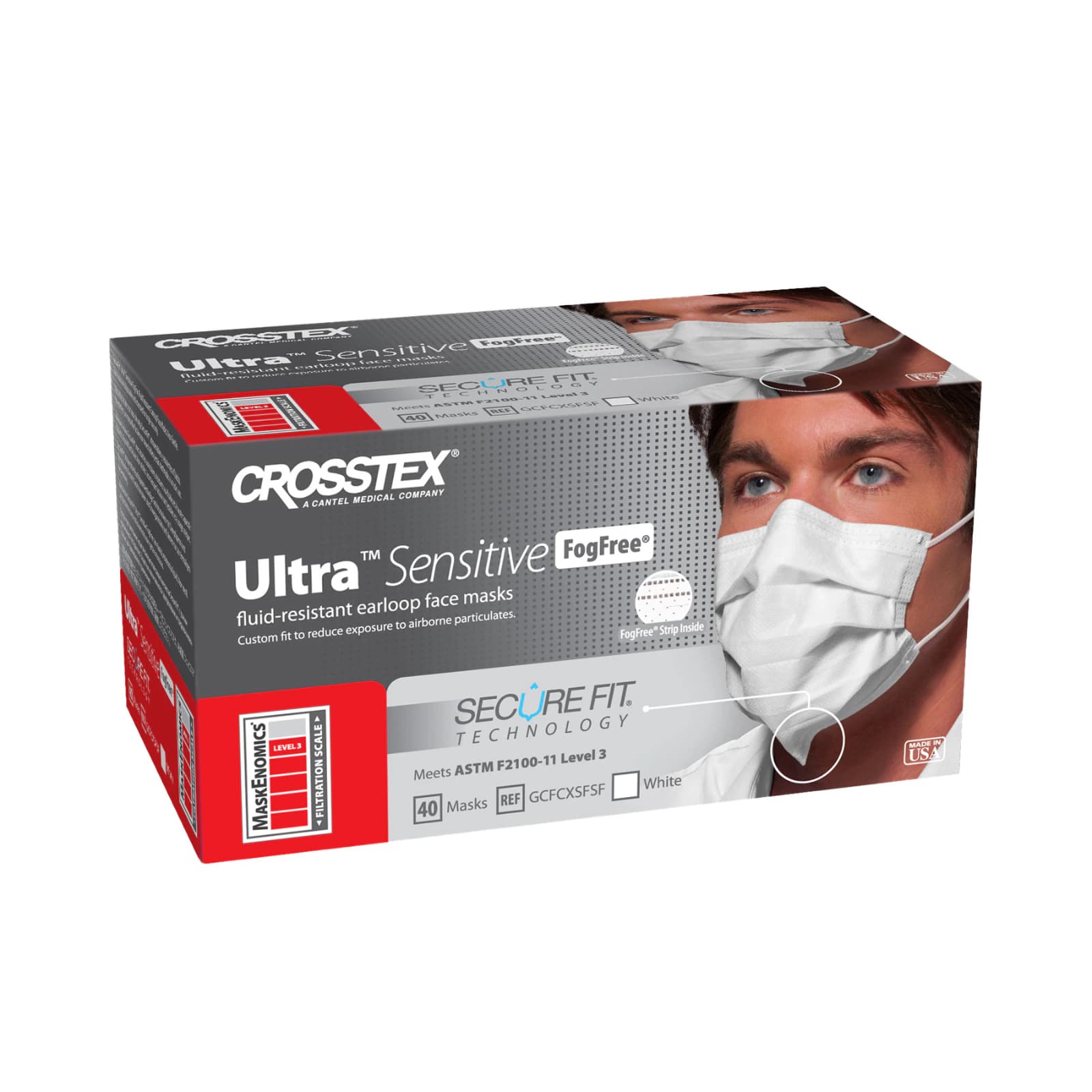 Crosstex Ultra Earloop Face Mask with Secure Fit Technology, ASTM Level 3, Blue, 50/Box, GCFCXUSF thumbnail 16