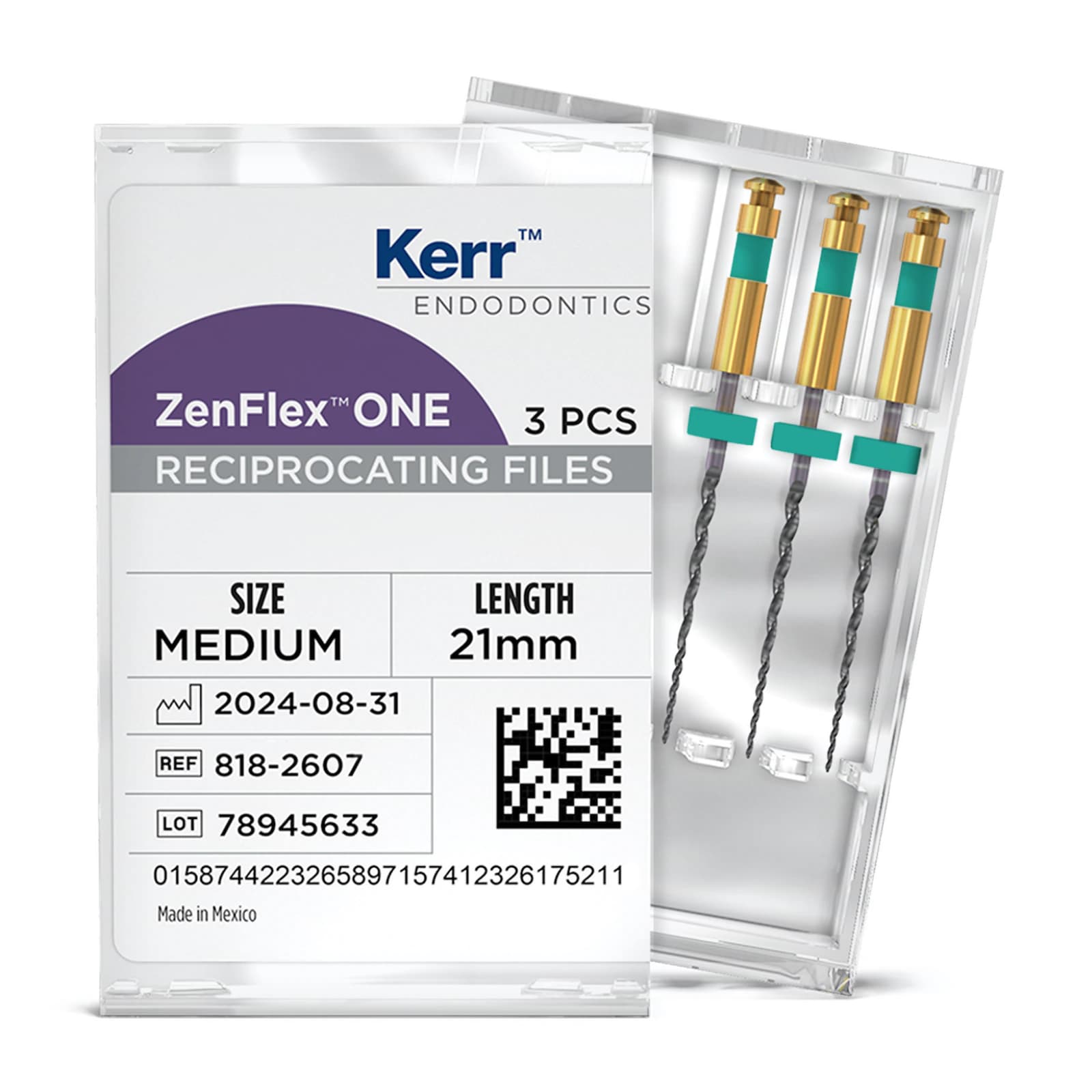 ZenFlex ONE Reciprocating NiTi File, Medium (Green), .35/.06, 21mm, 3/Pk, 818-2607 thumbnail 4