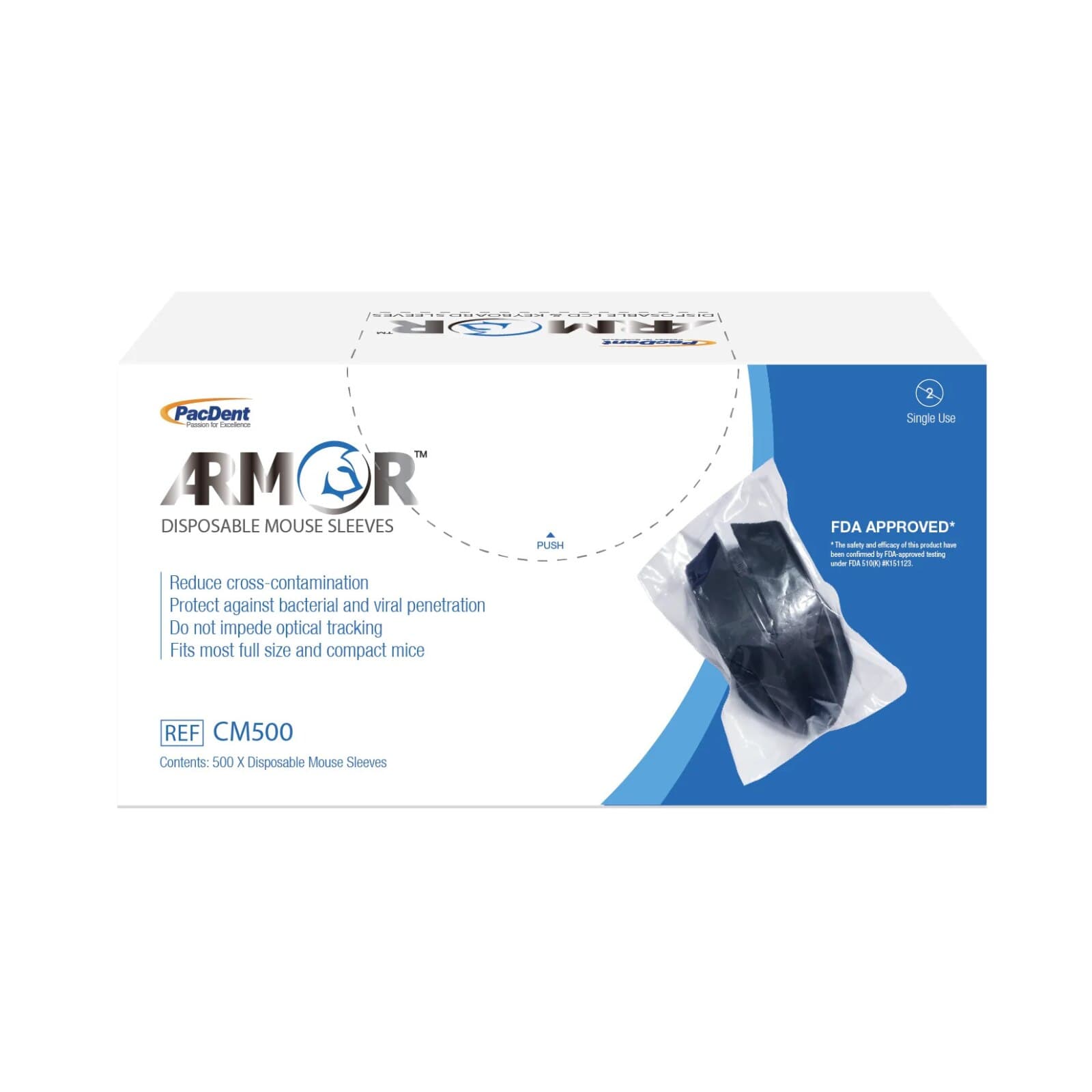 Armor Disposable Optical Mouse Barrier Sleeves, Latex-Free, Clear, 6.375" x 3.5", 500/Box, CM500 thumbnail 6