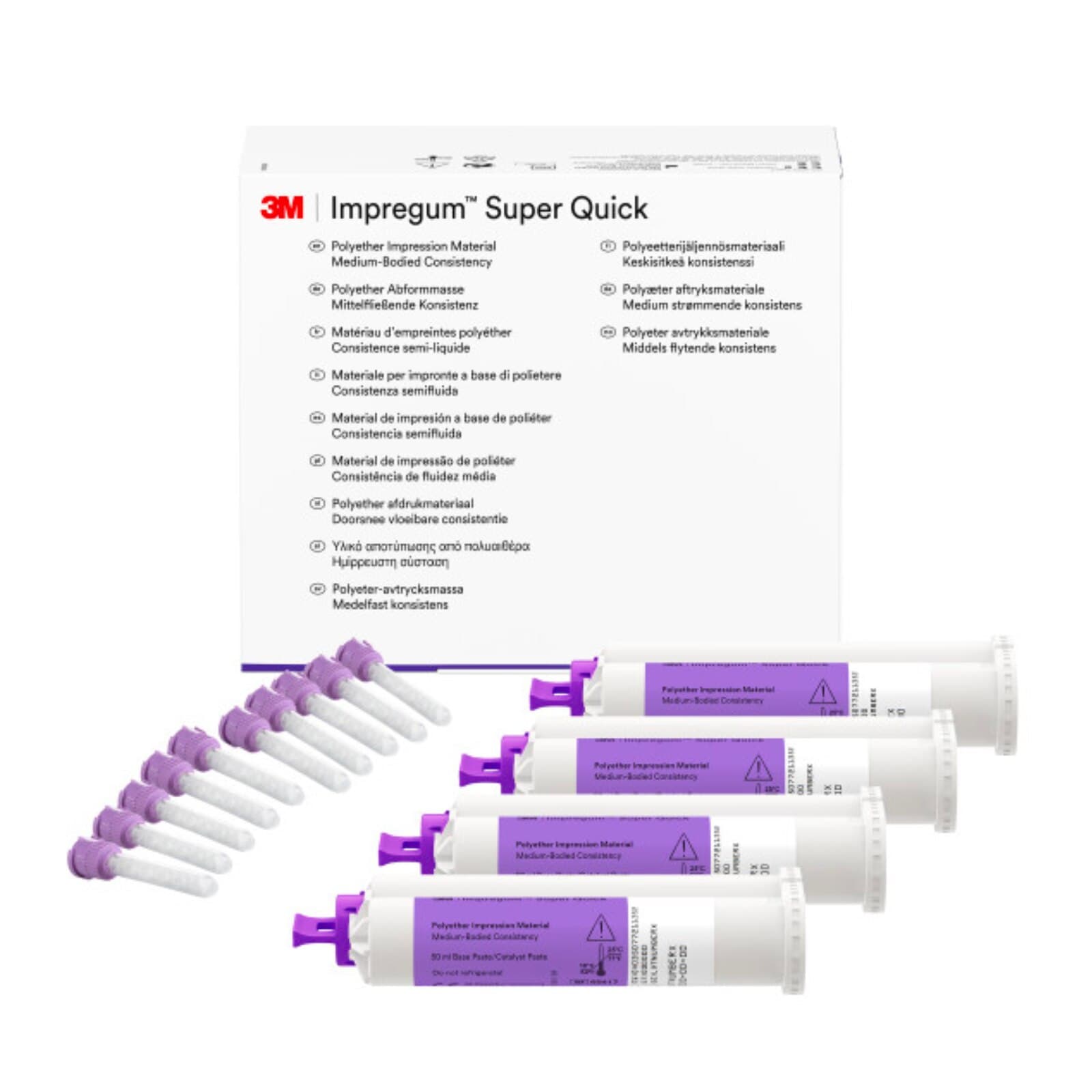 3M Impregum Super Quick Polyether Impression Material, Medium Body, Refill, 4 x 50 mL Cartridges with 10 Garant Purple Mixing Tips, 69417 thumbnail 3