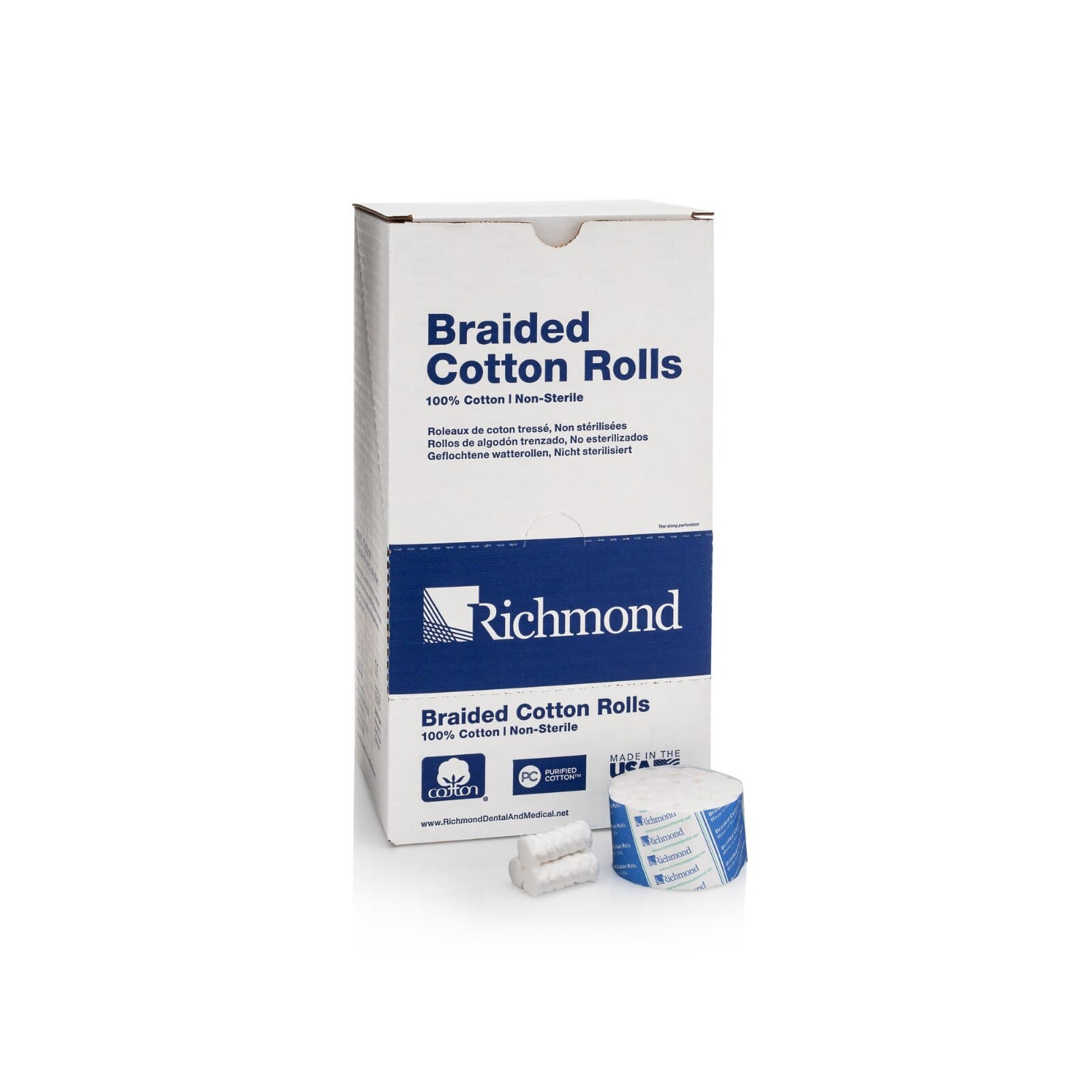 Richmond Braided Cotton Rolls, Medium Diameter 3/8" x 1 1/2", Junior Pack, Non-Sterile, 2000/Box, 200204 thumbnail 13