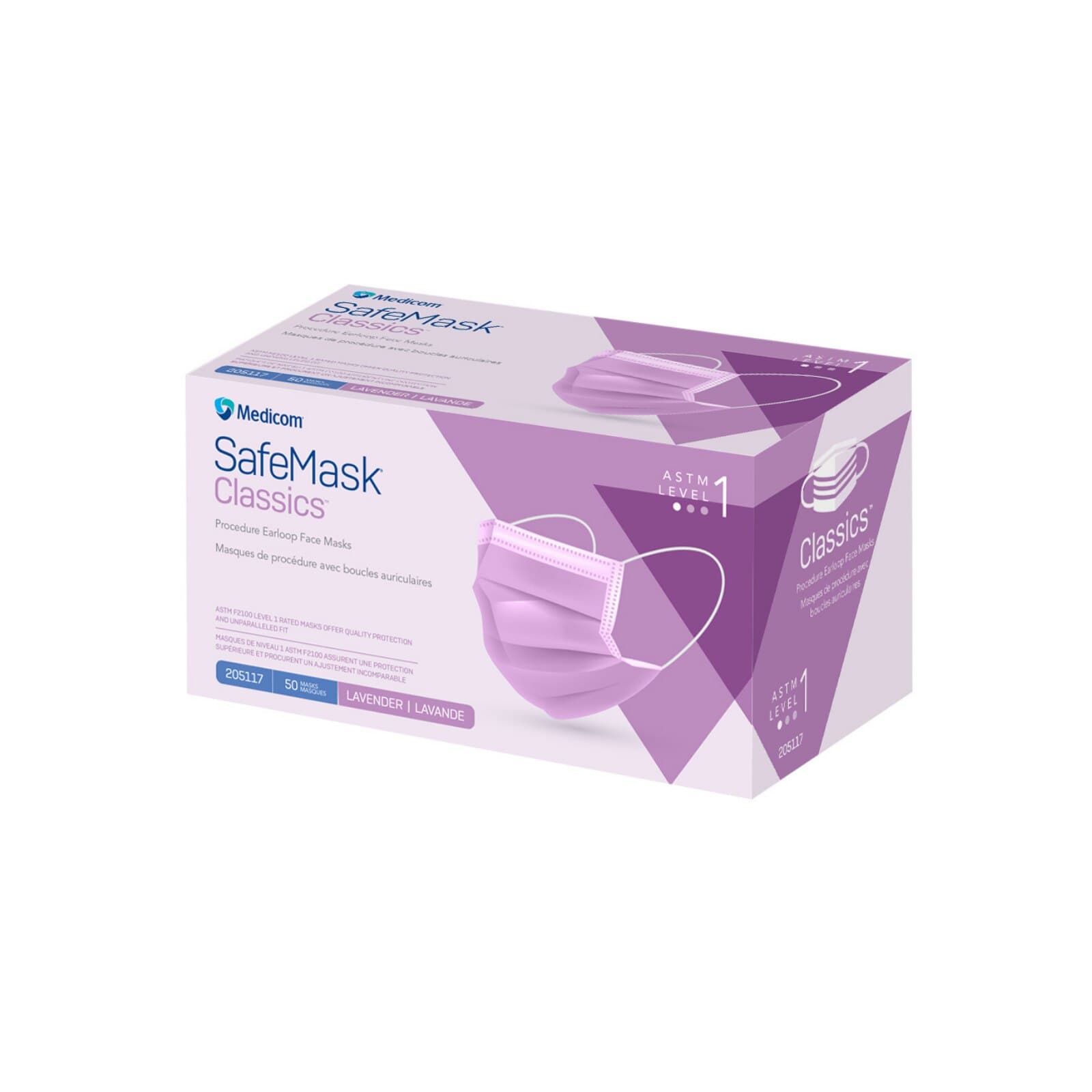SafeMask® Classics™ ASTM Level 1 Procedure Earloop Face Mask, Lavender/Violet, 50/Bx, 205117 thumbnail 9