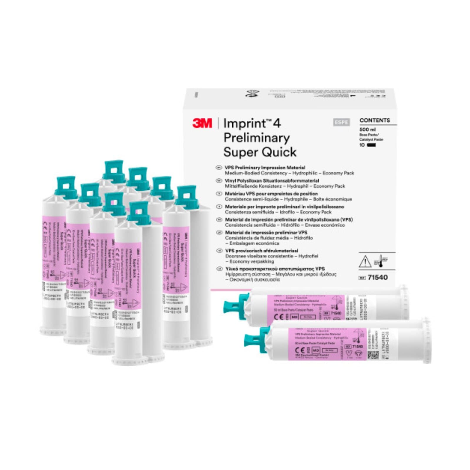 3M Imprint 4 Preliminary Super Quick VPS Impression Material, Economy Pack, 50 mL Cartridges, Pink, Mint, 10/Pk, 71540 thumbnail 3