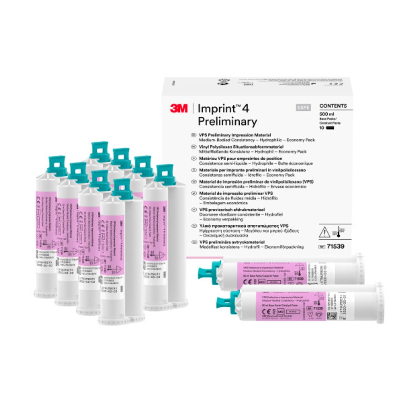 3M Imprint 4 Preliminary VPS Impression Material, Regular Set, Pink, Mint, 50 mL Cartridges, Economy Pack 10/Box, 71539 thumbnail 3
