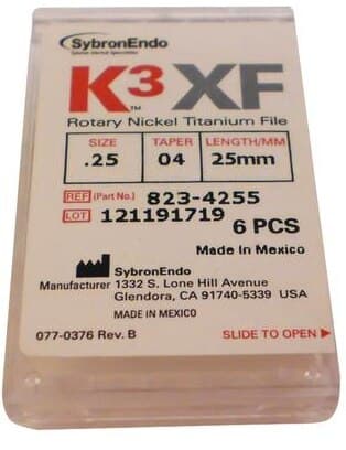 K3XF NiTi Rotary Files, .04 Taper, #25, 25 mm, Red, 6/Pk, 823-4255 thumbnail 9