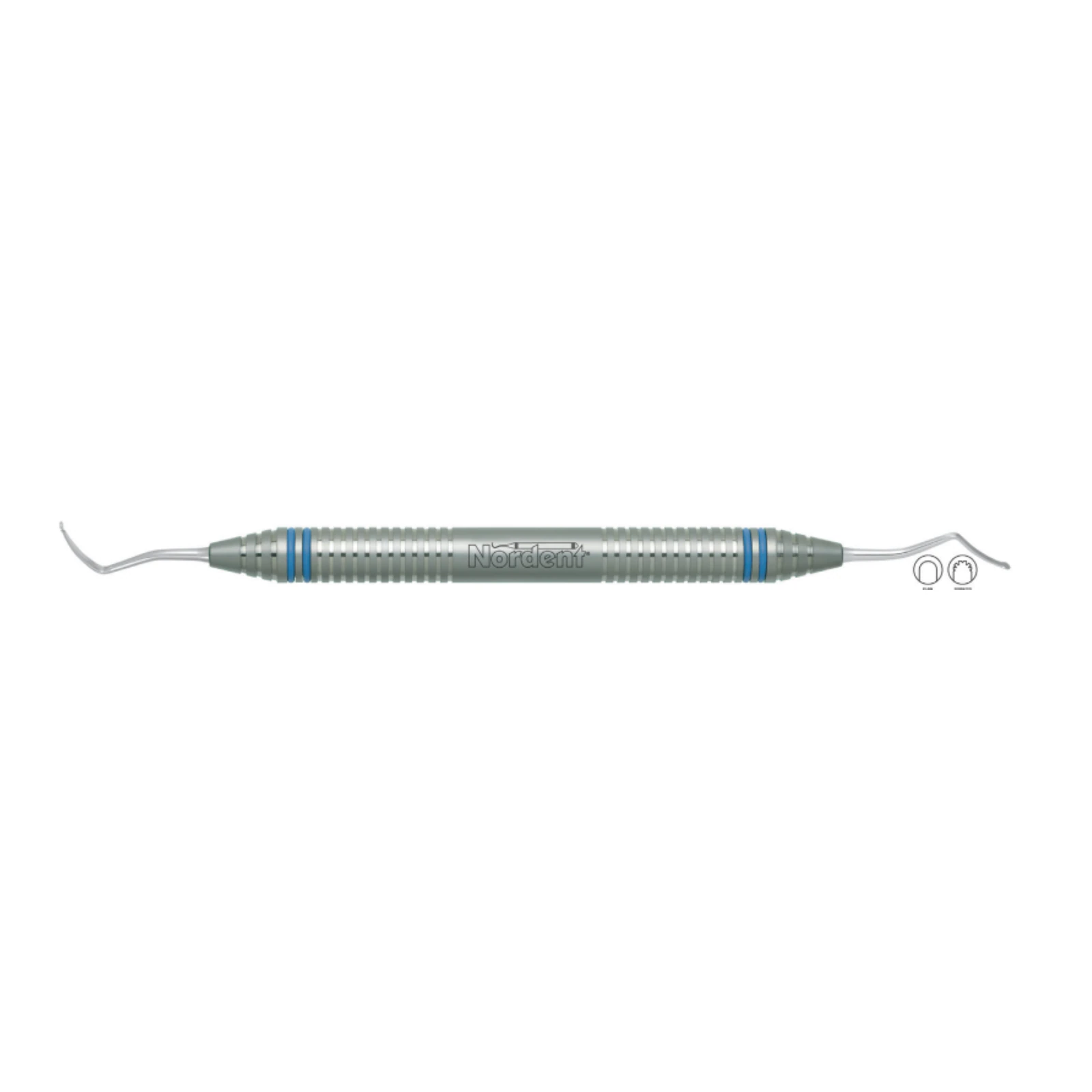 Nordent Gingival Cord Packer, Double-Ended, Serrated, #222 Anatomical (Opposing Angles), Medium Round Handle, RGPNS222 - Gingival Cord Packer DE Serrated #222 Curved Medium Rnd - Image 1
