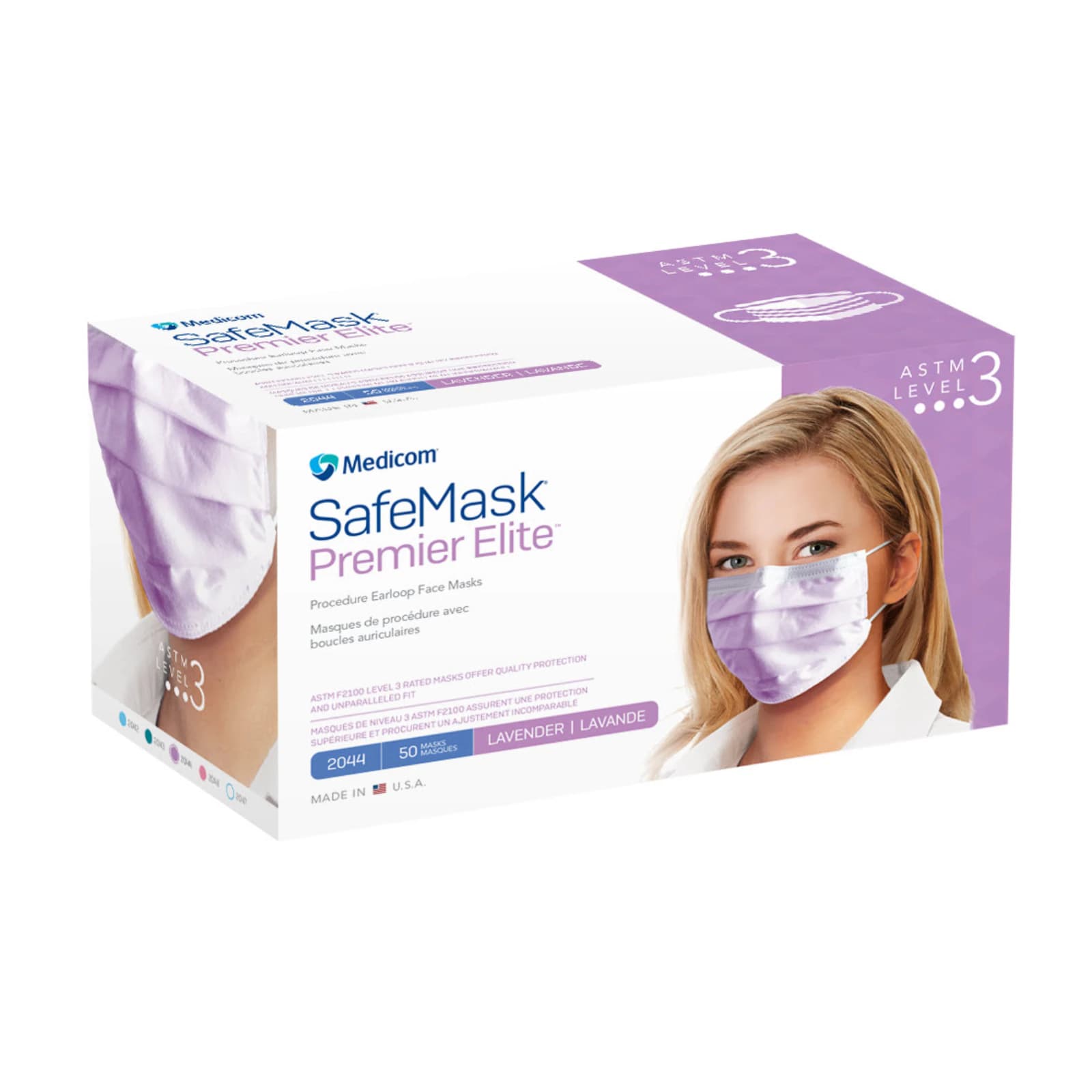 SafeMask Premier Elite Procedure Earloop Face Mask, ASTM Level 3, Lavender, 50/Box, 2044 thumbnail 12