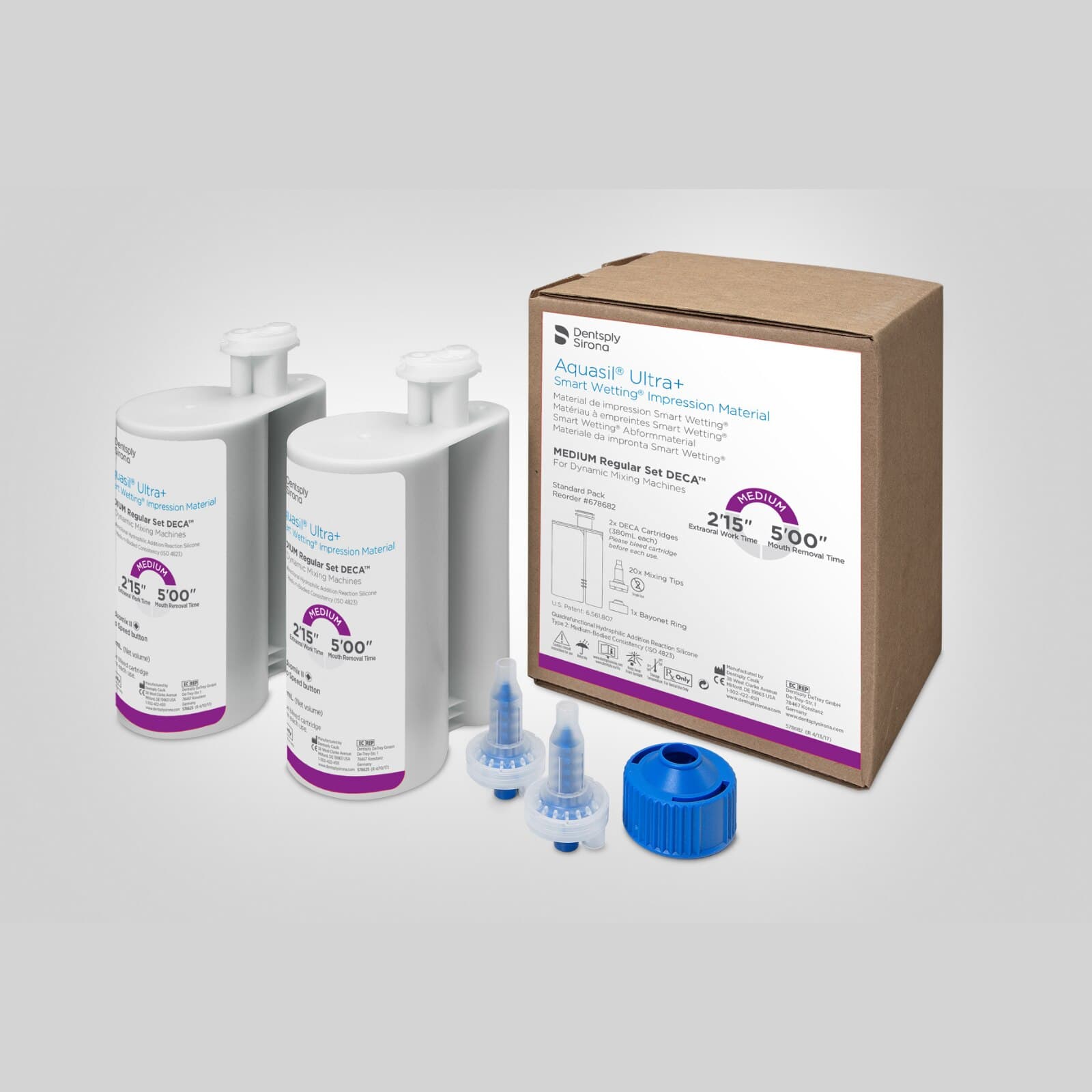 Aquasil Ultra+ Smart Wetting DECA VPS Impression Material, Medium Body, Regular Set, Purple, Mint, 2 x 380 ml Cartridges, 678682 thumbnail 4
