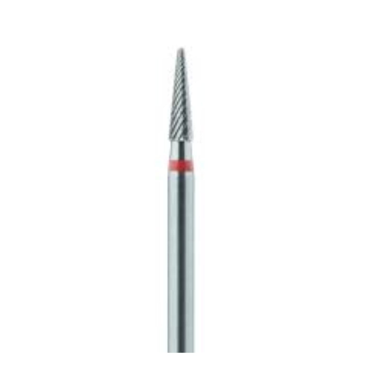 Meisinger Tungsten Carbide Lab Bur, HP, Tapered Fissure Round End, X-Cut Fine, 2.3 mm, HM 138FX-023, Red Ring thumbnail 2