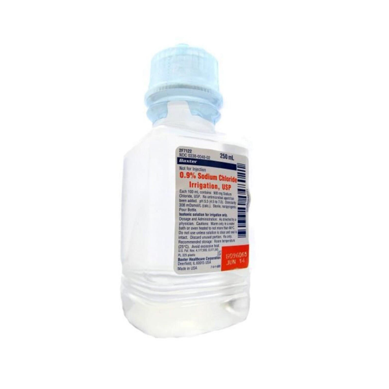 Baxter 0.9% Sodium Chloride Irrigation Solution, USP, 250 mL Plastic Pour Bottle, 24/Case, 2F7122 thumbnail 3