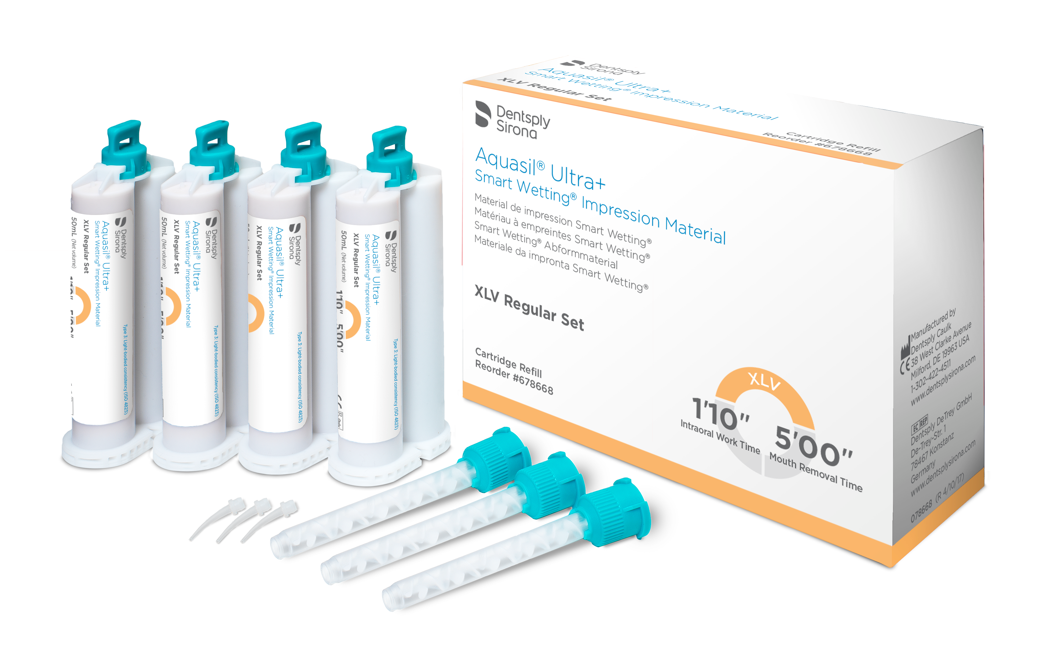 Aquasil Ultra+ Smart Wetting Impression Material, Rigid Body, Fast Set, Light Green, Mint Flavor, 50 mL Cartridges, 24/Box, 678627 thumbnail 2
