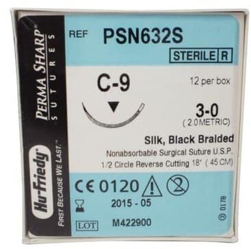 Hu-Friedy Perma Sharp Silk Black Braided Suture, 3-0, 18", C-9 Reverse Cutting 1/2 Circle Needle, 12/Box, PSN632S thumbnail 6