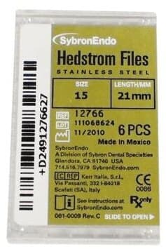 Sybron Endo Hedstrom Files, Stainless Steel, 21 mm, #15, White, 6/Pk, 12766 thumbnail 9