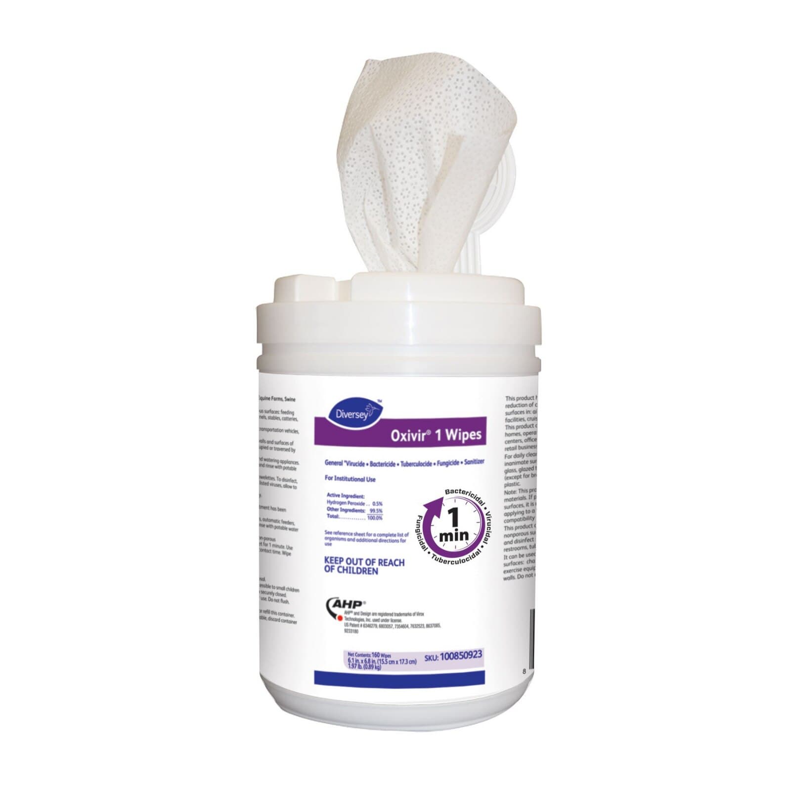 Diversey Oxivir 1 Surface Disinfectant Wipes, 6" x 7", 160 Wipes/Canister, 100850923 thumbnail 7