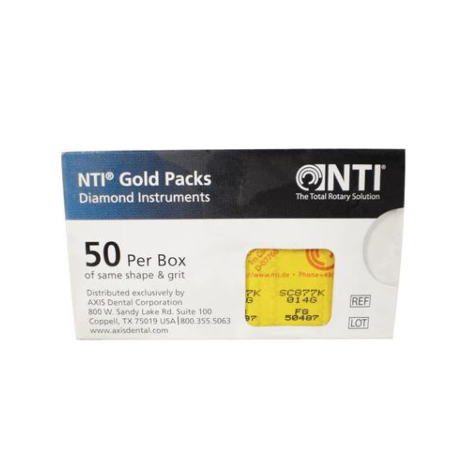 NTI FG Diamond Bur, Needle #858-014, Fine Grit, 1.4 mm Diameter, 8.0 mm Length, Friction Grip, Gold Pack, 50/Pk, F858-014G thumbnail 2