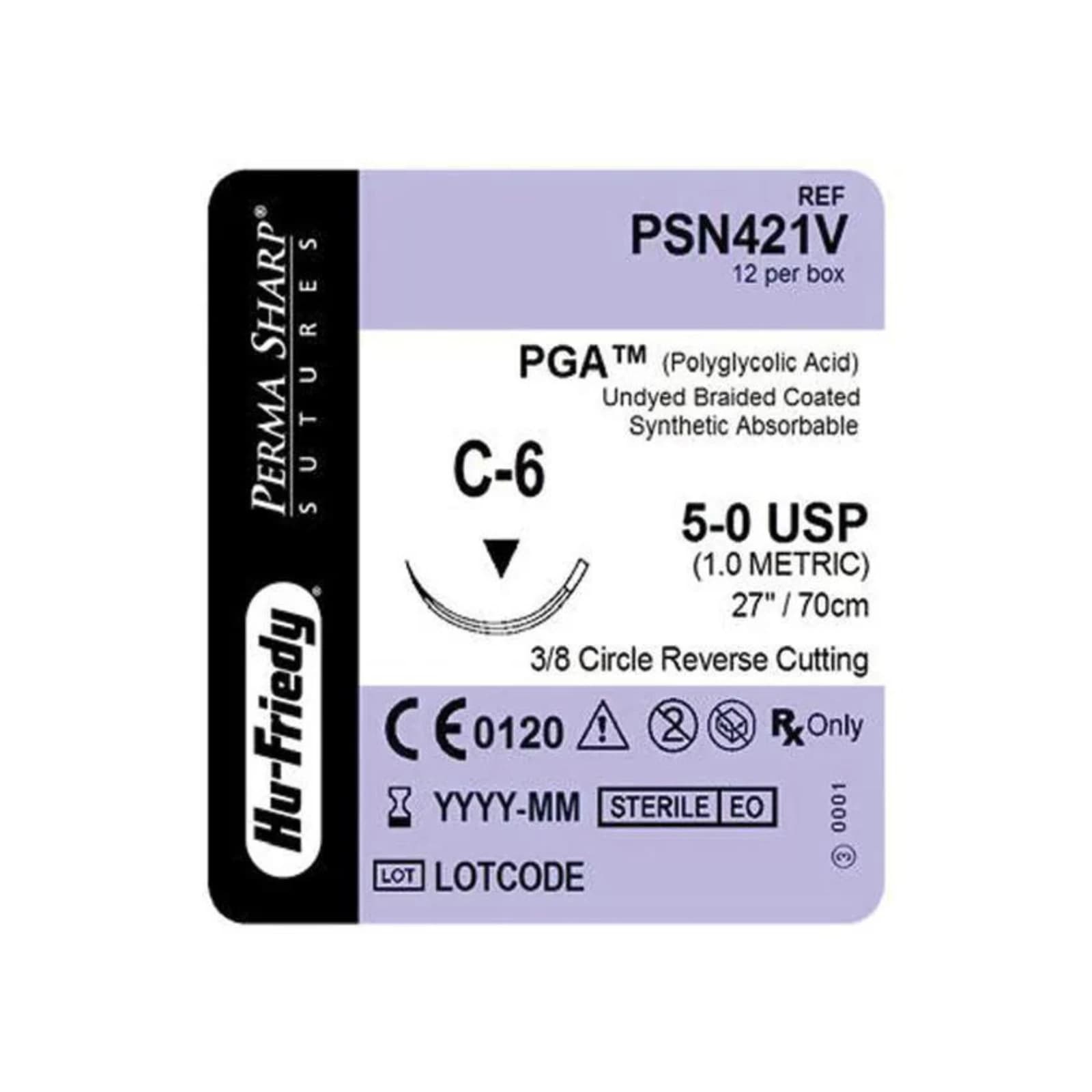 Hu-Friedy Perma Sharp PGA Absorbable Suture, 5-0, Undyed Braided, C-6 Reverse Cutting 3/8 Circle Needle, 27", 12/Box, PSN421V thumbnail 5