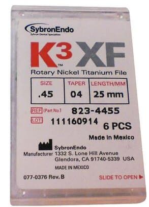 K3XF NiTi Rotary Files, .04 Taper, #45, 25 mm, White, 6/Pk, 823-4455 thumbnail 10