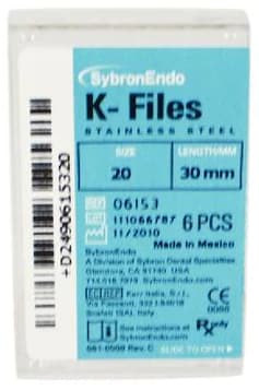 Kerr K-Files, Stainless Steel, 30 mm, #20, Yellow, 6/Pk, 06153 thumbnail 12