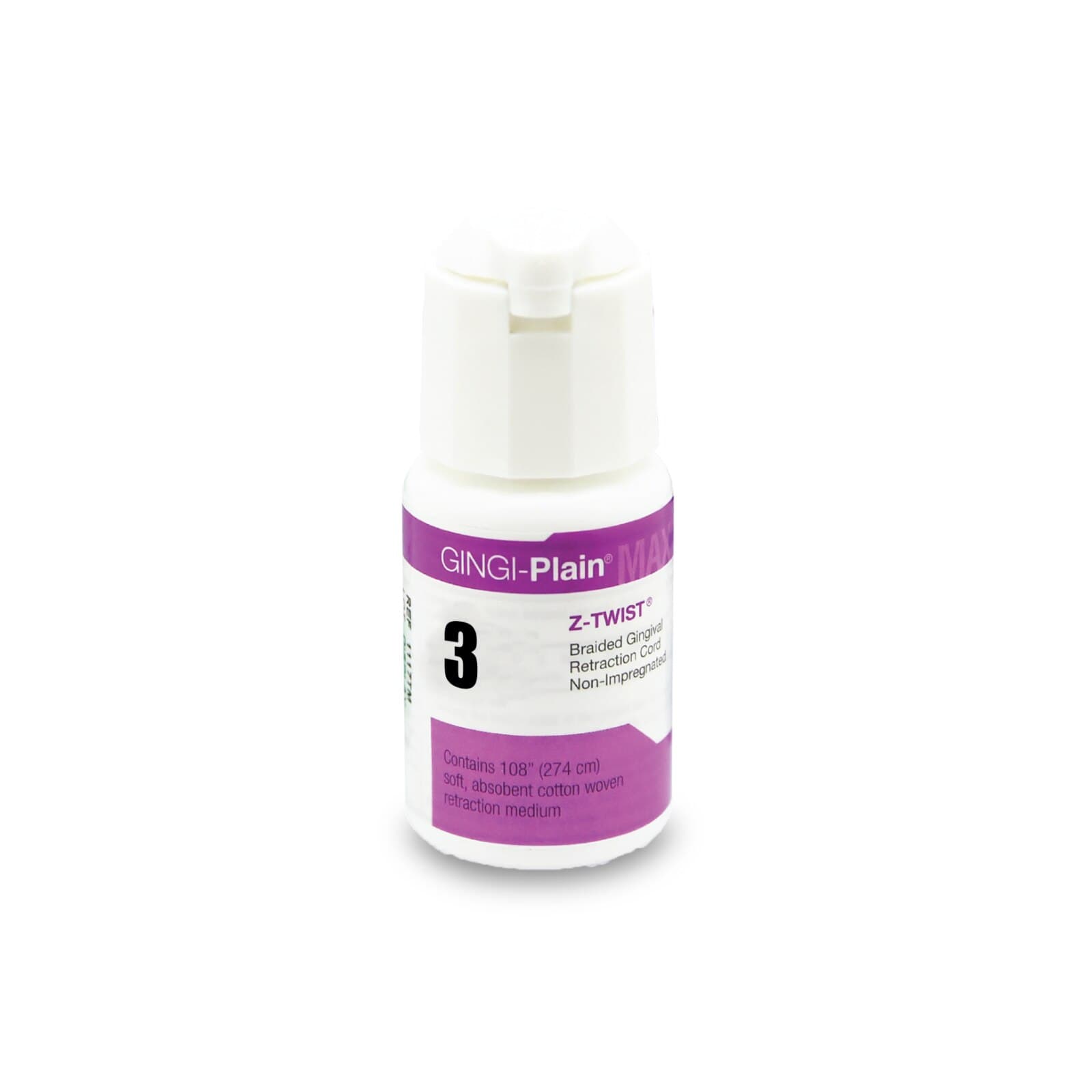 Gingi-Plain® MAX Z-Twist® Weave Non-Impregnated Retraction Cord, #3 Thick, 100% Cotton, 108" per Bottle, 11173M thumbnail 2