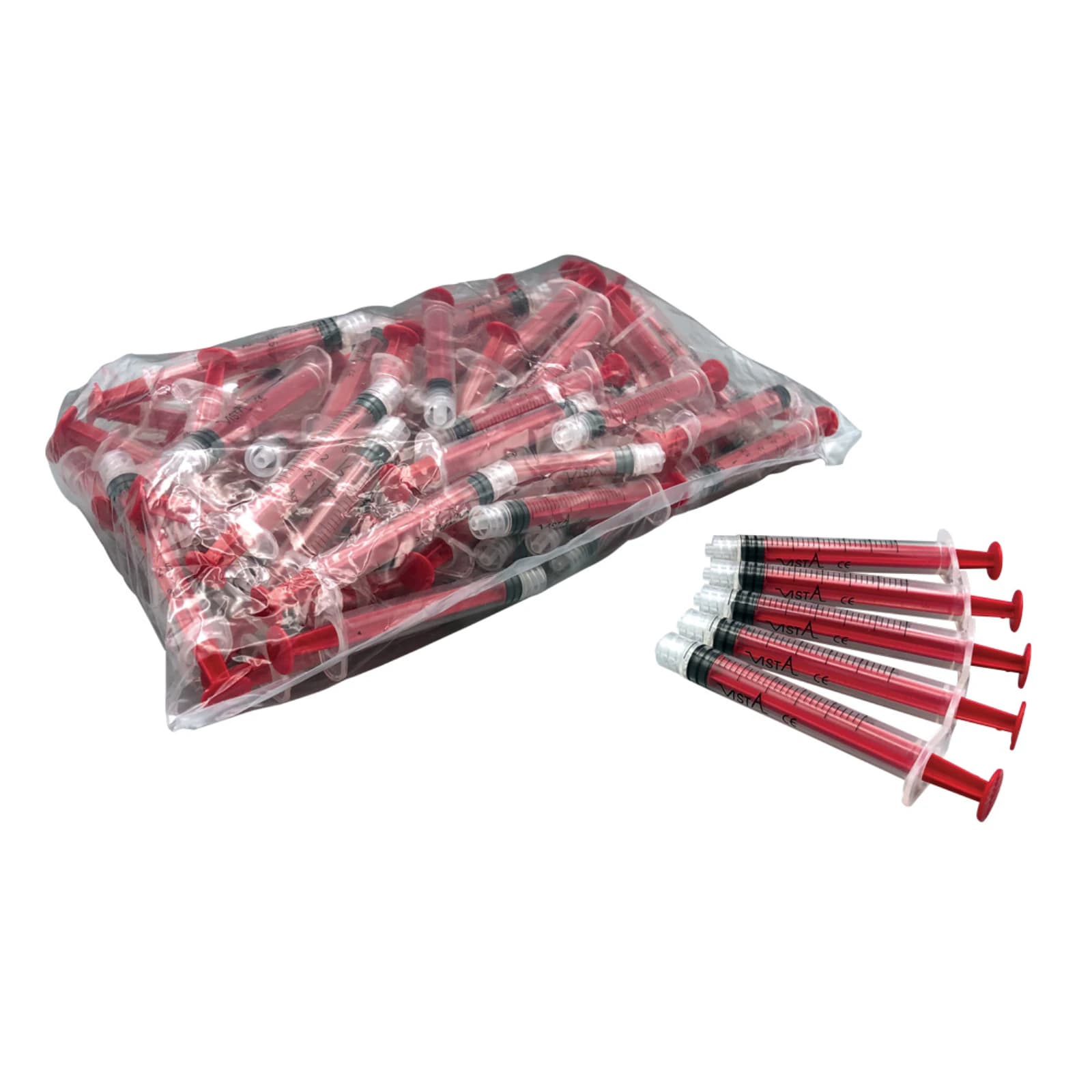 Vista Apex Colored Luer Lock Irrigating Syringe, 3cc, Red, 80/Box, #317158 - 3cc Luer Lock Color-Coded Syringe, Red (80) - Image 1