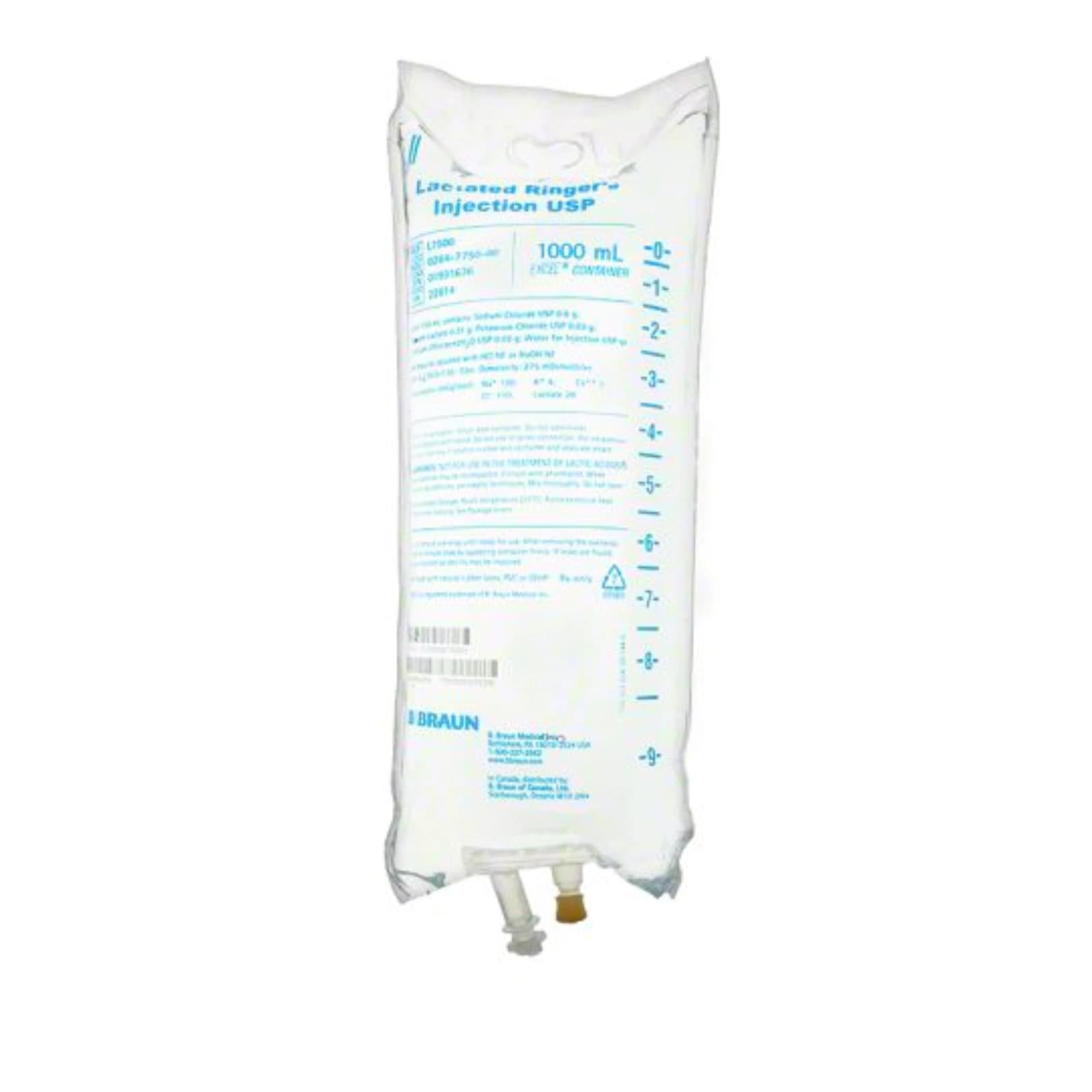 B. Braun Lactated Ringer's Injection USP, 1000 mL Plastic Bag, DEHP-Free, Sterile, L7500 thumbnail 3