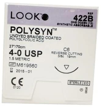 Look PolySyn Polyglycolic Acid Absorbable Suture, 4-0, Undyed Braided, 27", C-6 Reverse Cutting Needle, 3/8 Circle, 12/Box, 422B thumbnail 6