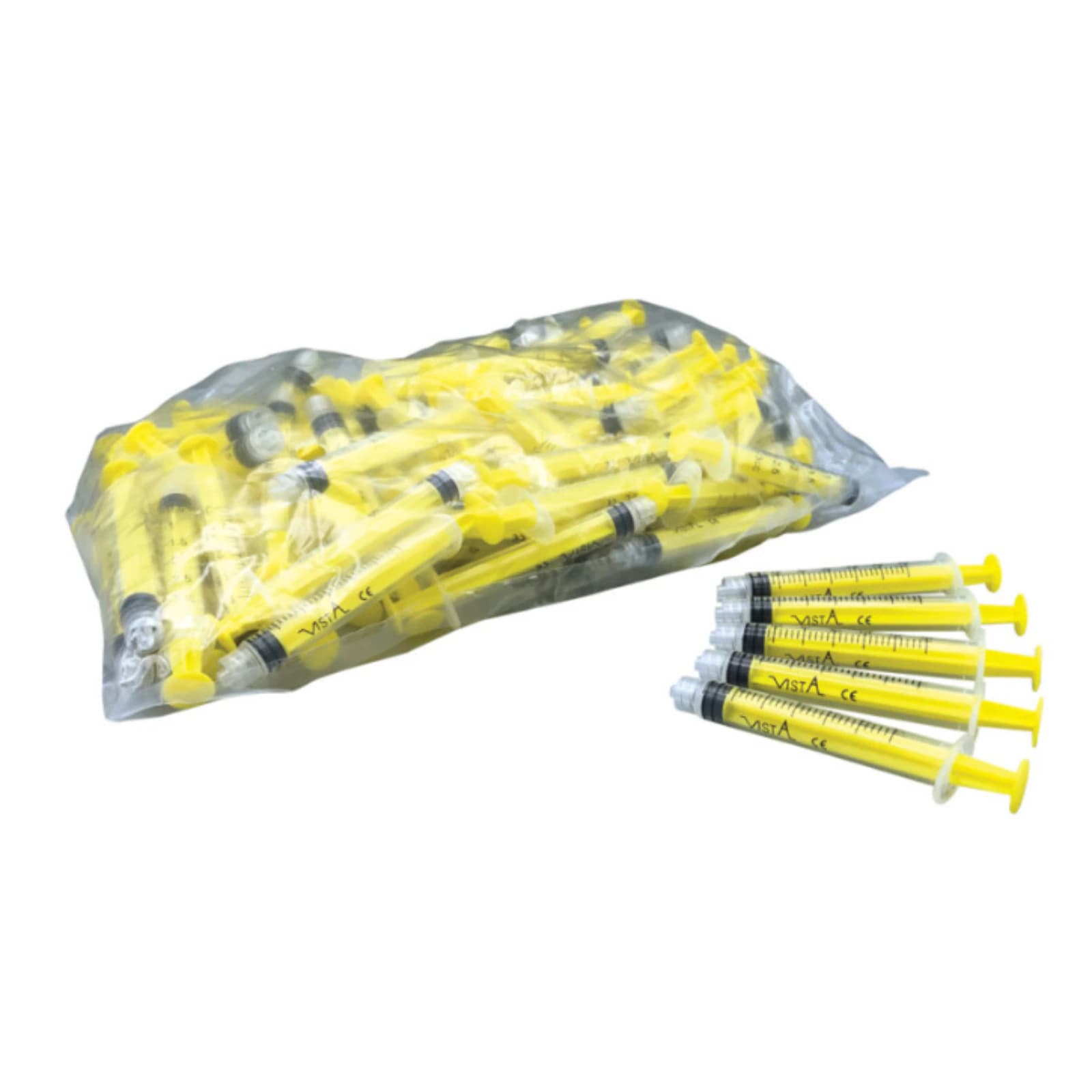Vista Apex Colored Luer Lock Irrigating Syringe, 3cc, Yellow, 80/Box, #317160 - 3cc Luer Lock Color-Coded Syringe, Yellow (80) - Image 1