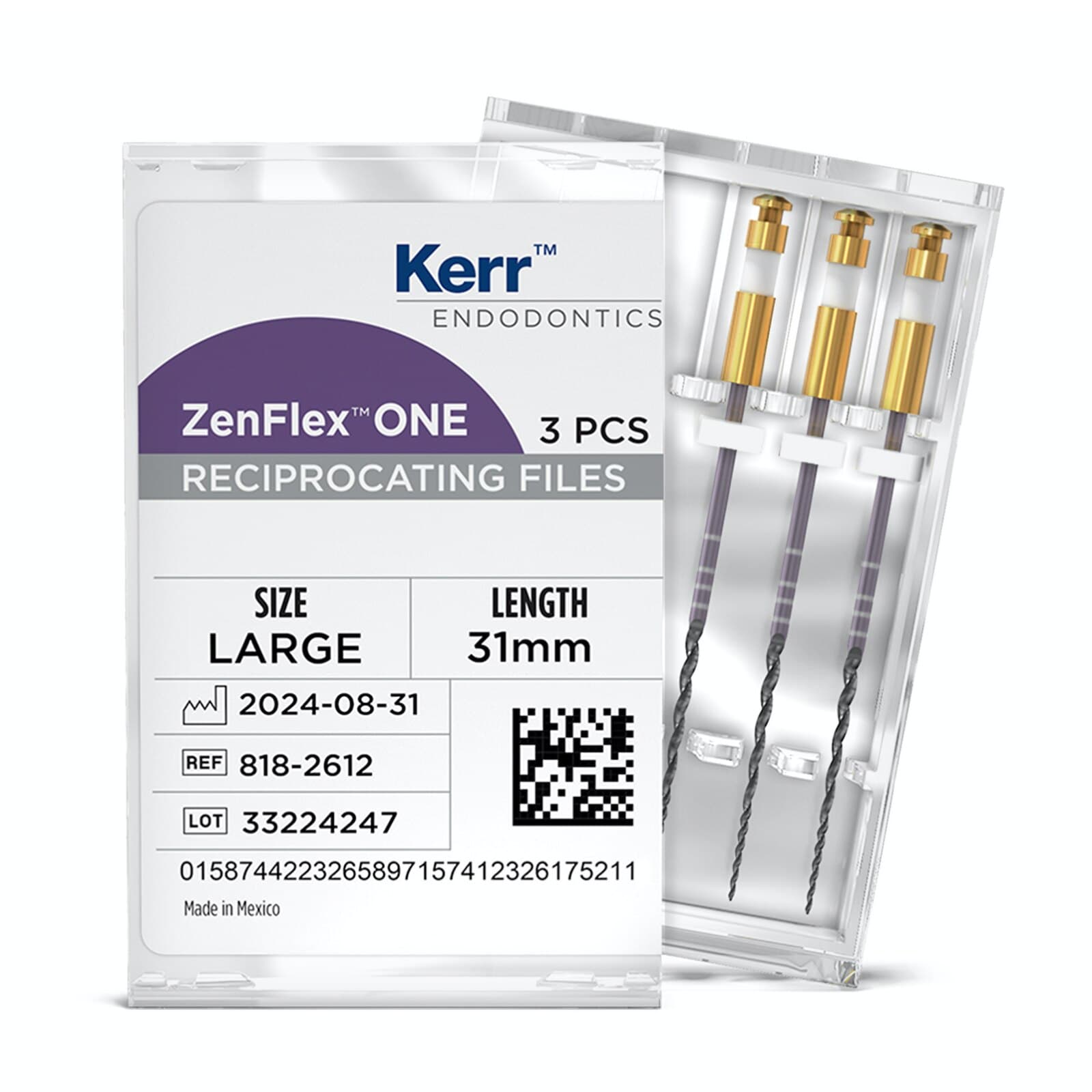 ZenFlex ONE Reciprocating NiTi File, Large, White, .45/.06, 31mm, 3/Pk, 818-2612 thumbnail 4
