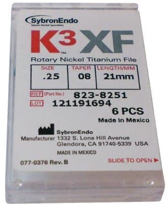 K3XF Nickel Titanium Rotary Files, .08 Taper, Size #25, 21 mm, Red, 6/Pk, 823-8251 thumbnail 3