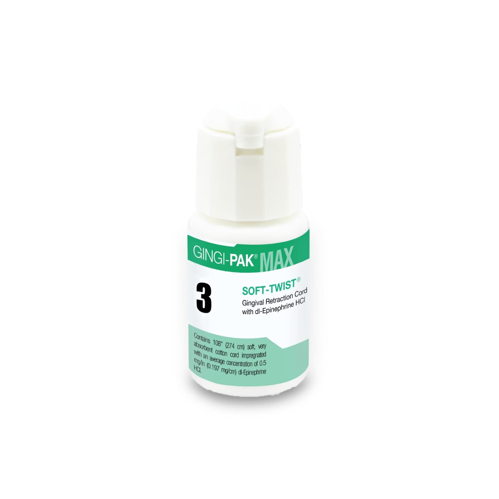 Gingi-Pak MAX Soft-Twist Retraction Cord with Epinephrine, Size #3 (Thick), 100% Cotton, 108", 10115M - Soft Twist Cord, Retraction Cord w/ Epinephrine, Size #3 (Thick), 108", 10115M - Image 1
