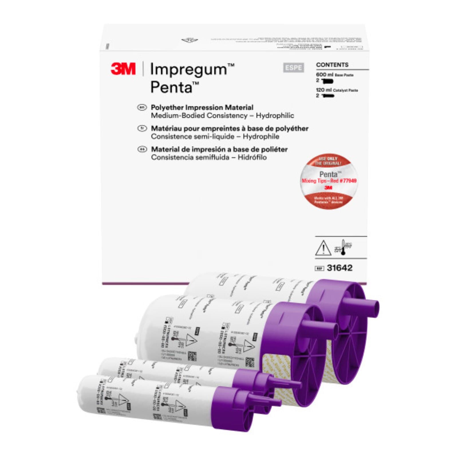 3M Impregum Penta Medium Body Polyether Impression Material Refill, Purple, Regular Set, 2 x 300 mL Base + 2 x 60 mL Catalyst, 31642 thumbnail 3