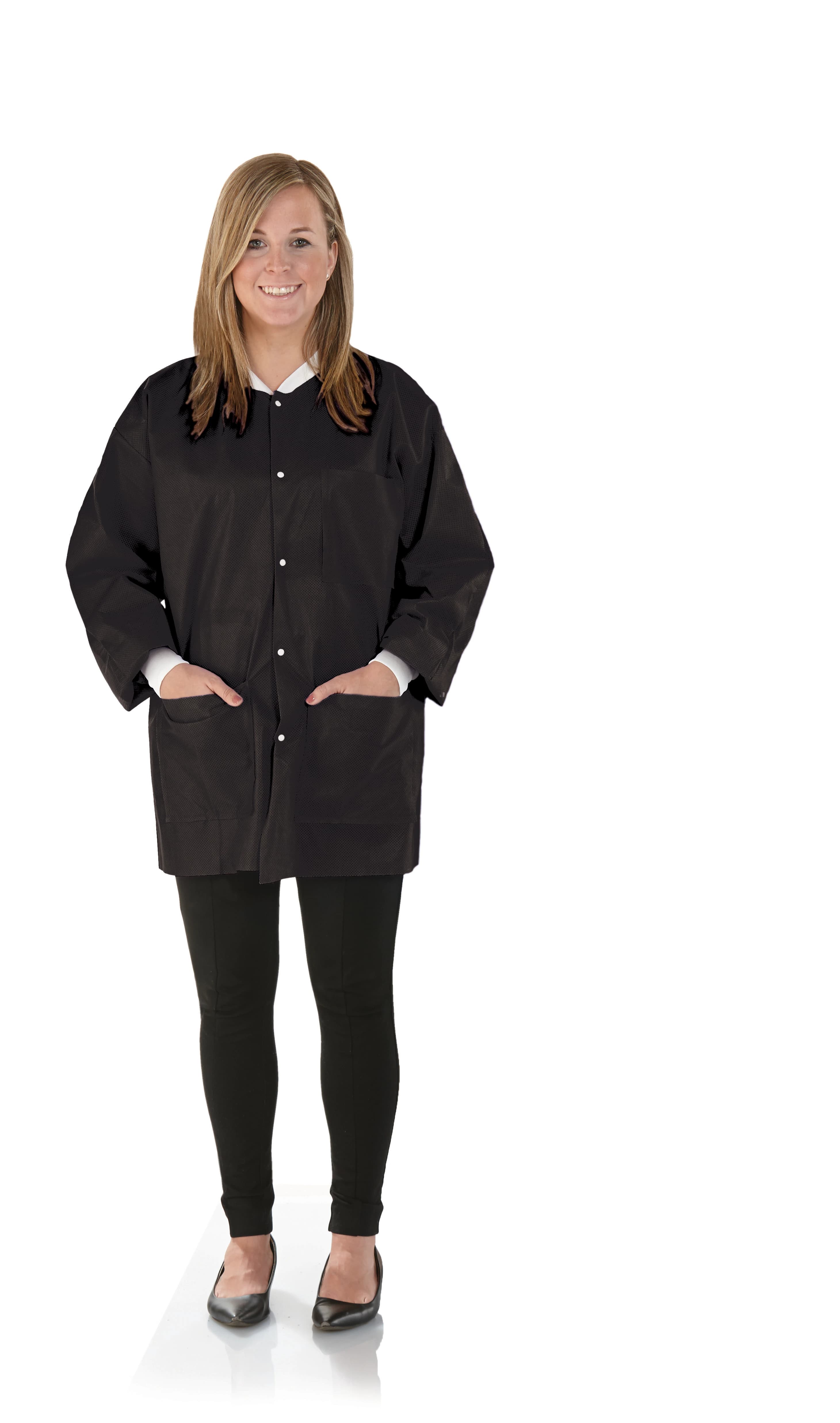 SafeWear Hipster Jacket, Jet Black, Medium, Latex-Free, Fluid Resistant, AAMI Level 2, 12/Pk, 8118-B thumbnail 2