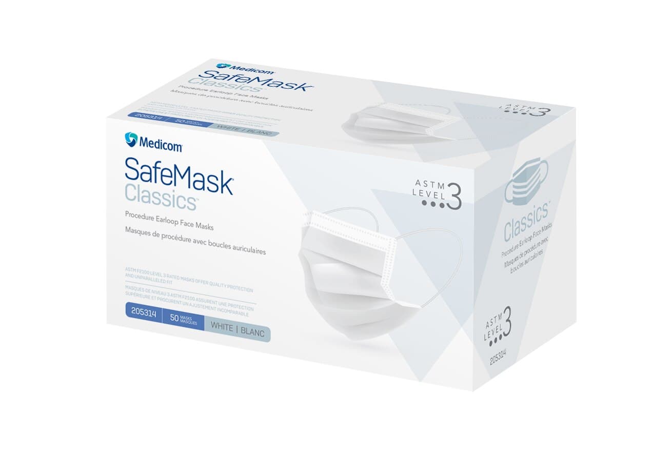 SafeMask® Classics™ Procedure Earloop Face Mask, ASTM Level 3, White, 50/Box, 205314 thumbnail 7