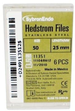 Sybron Endo Hedstrom Files, Stainless Steel, 25 mm, Size #50, Yellow, 6/Pk, 11351 thumbnail 8