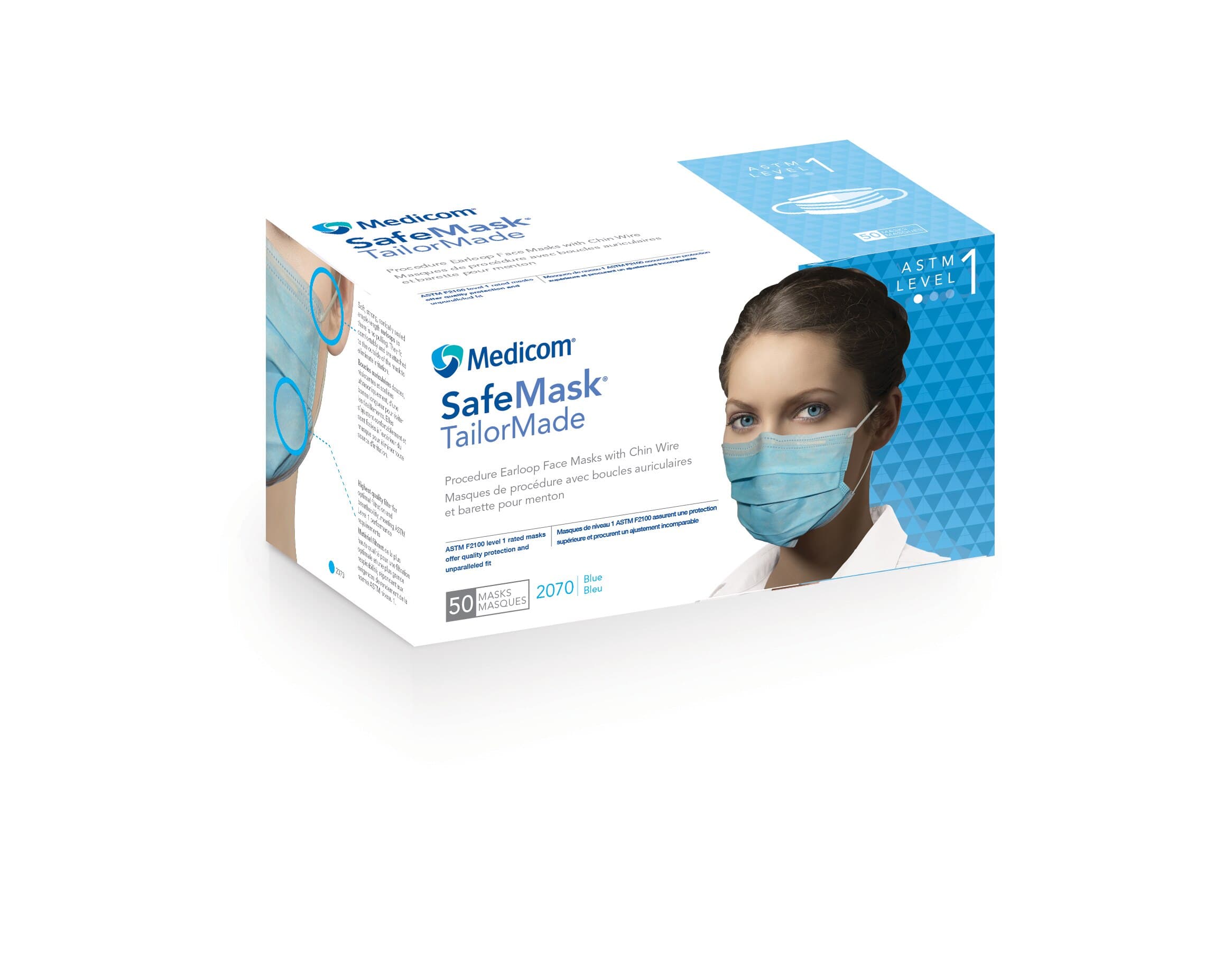 SafeMask TailorMade Procedure Mask with Chin Wire, ASTM Level 1, Blue, 50/Box, 2070 thumbnail 10