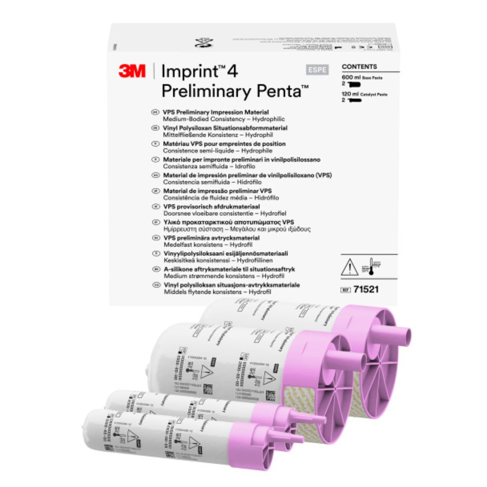 3M Imprint 4 Preliminary Penta VPS Impression Material Refill, Regular Set, Pink, 2 x 300 mL Base Paste + 2 x 60 mL Catalyst, 2/Pk, 71521 thumbnail 7
