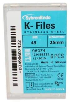 Kerr SybronEndo K-Files, Stainless Steel, 25 mm, #45, White, 6/Pk, 06074 thumbnail 8