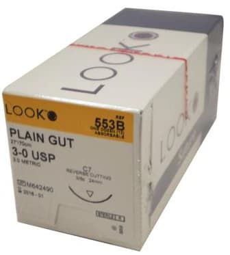 LOOK™ Sharpoint™ Plain Gut Absorbable Suture, 3-0, 27" (70 cm), C-7 Reverse Cutting Needle, 3/8 Circle, Beige, 12/Pkg, 553B thumbnail 8