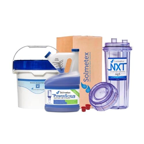 Solmetex NXT Hg5 Compliance Kit, Includes NXT Hg5 Collection Container w/Recycle Kit, 1.25 gal PWS Amalgam Bucket, and 64 oz PowerScrub Vacuum Line Cleaner, NXT-HG5-CK thumbnail 2