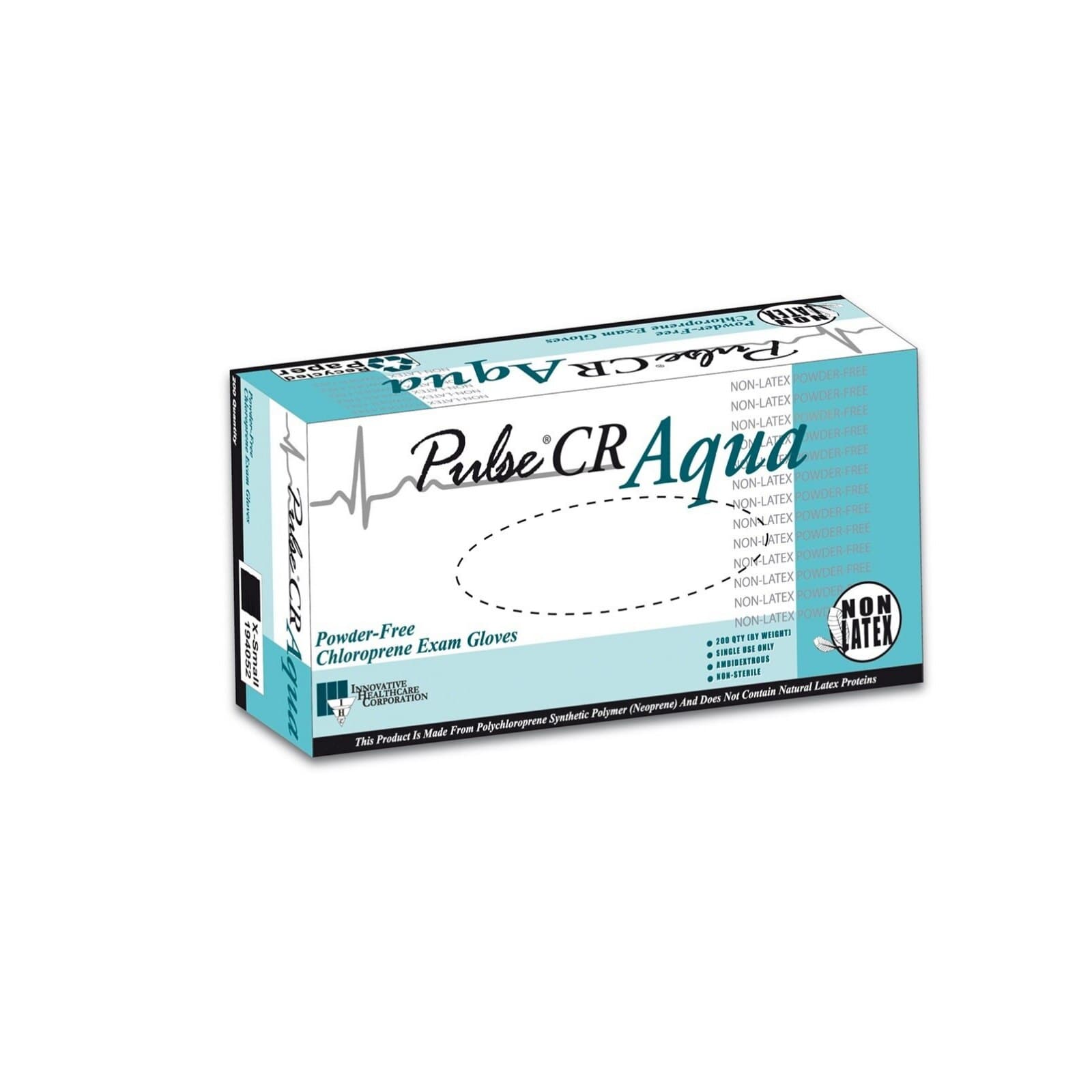 Pulse CR Polychloroprene Powder-Free Exam Gloves, Aqua, Medium, 200/Bx, 194202 thumbnail 2