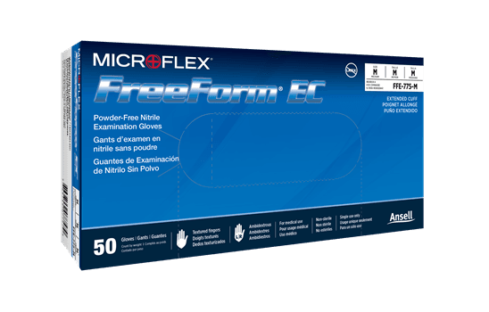 FreeForm EC FFE-775 Nitrile Exam Gloves, Powder Free, Latex Free, Non-Sterile, Extended Cuff, Textured Fingertips, Blue, Extra Large, 50/Box thumbnail 3