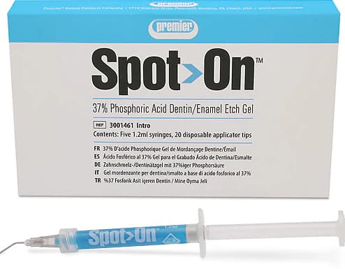 Spot-On Etch 37% Phosphoric Acid Etch Gel, High Viscosity, Blue, Bulk Kit, 12 g Syringe with 10 Empty 1.2 ml Syringes & 50 Tips, 3001460 thumbnail 13
